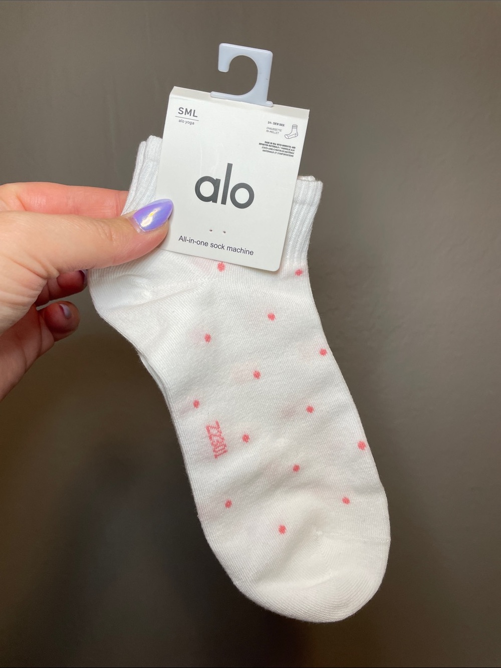 ALO Yoga White Ankle Socks with Pink Polka Dots NWT
